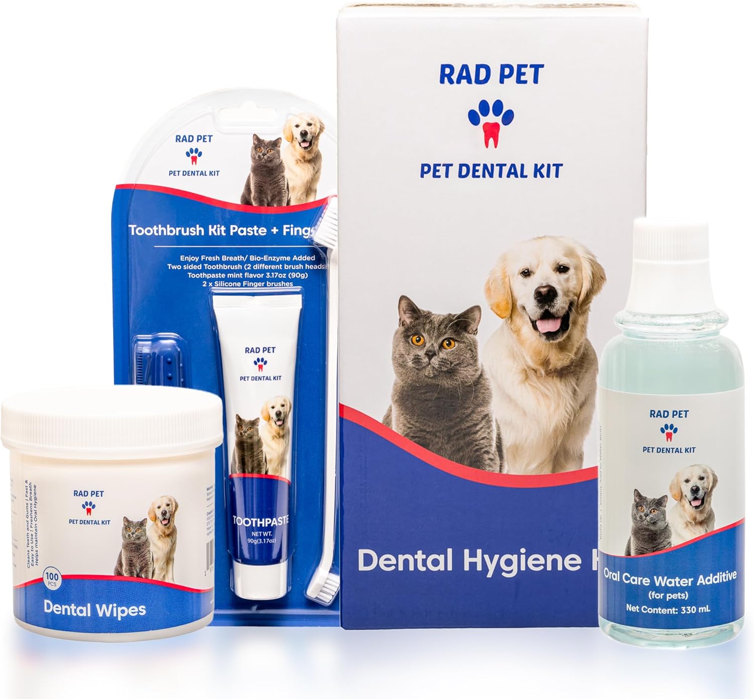 Rad Health Kit Dental para Mascotas | Cepillo y Pasta Dental para Perros y Gatos | Higiene Oral Diaria